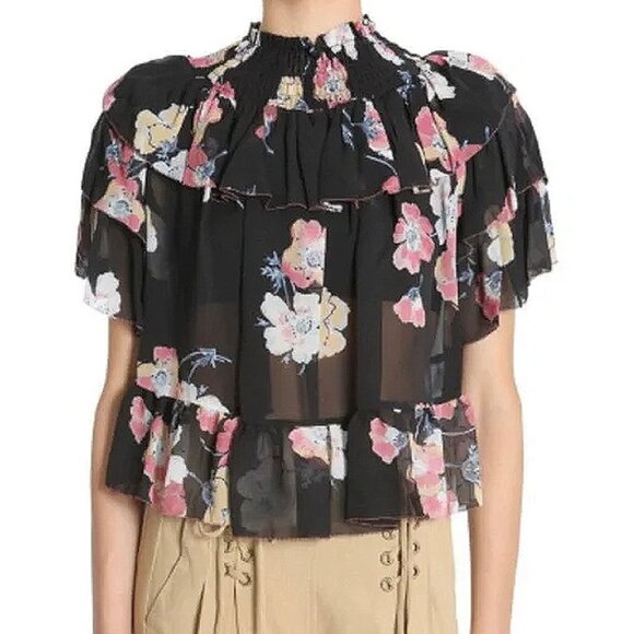 Ulla Johnson Black Floral Blouse - Picture 1 of 15